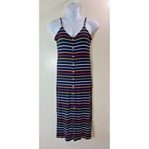 Ann Taylor Loft‎ Women’s Ribbed Maxi Dress Size M Navy Rainbow Adjustable Straps